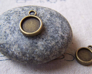 Accessories - 20 Pcs Of Antique Bronze Round  Base Settings Pendant Double Sided Match 8mm Cabochon A5650