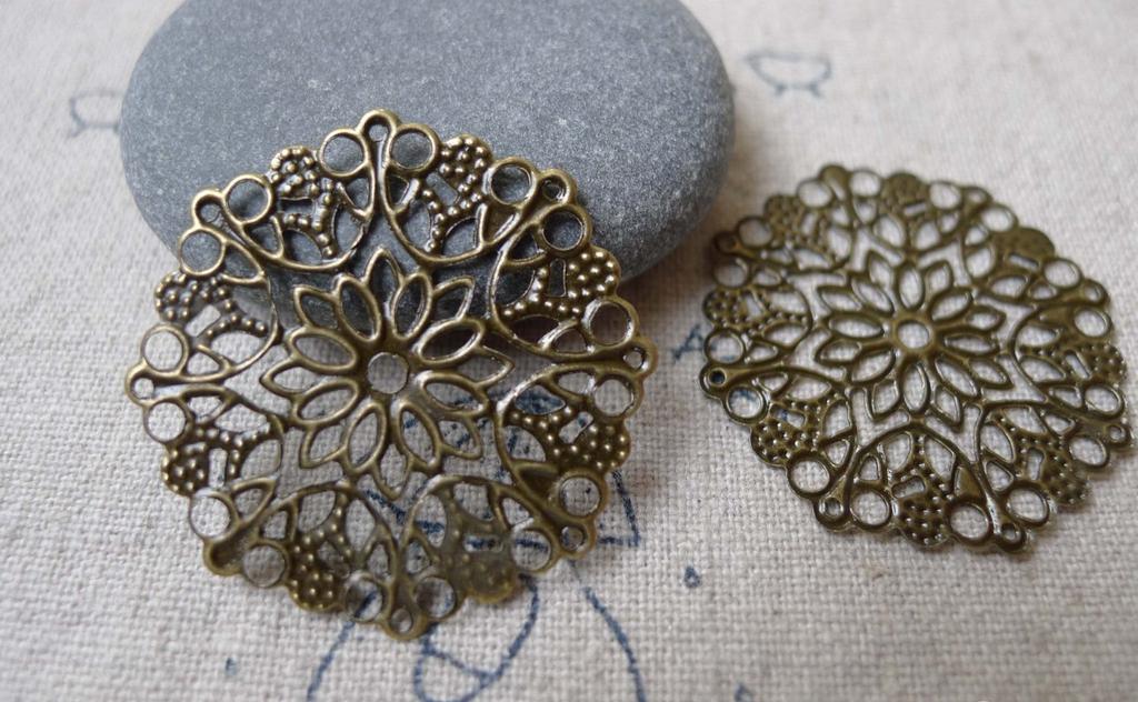Accessories - 20 Pcs Of Antique Bronze Round Filigree Flower Embellishments Stampings  35mm A7254