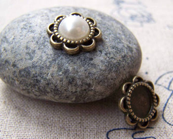 Accessories - 20 Pcs Of Antique Bronze Round Flower Cameo Bezel Base Settings Match 8mm Cabochon  A3195