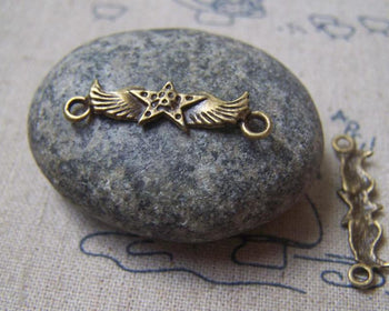Accessories - 20 Pcs Of Antique Bronze Skull Star Wings Connectors 7x27mm A4913