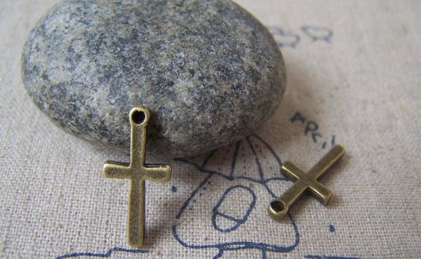 Accessories - 20 Pcs Of Antique Bronze Smooth Cross Charms 9x19mm A3449