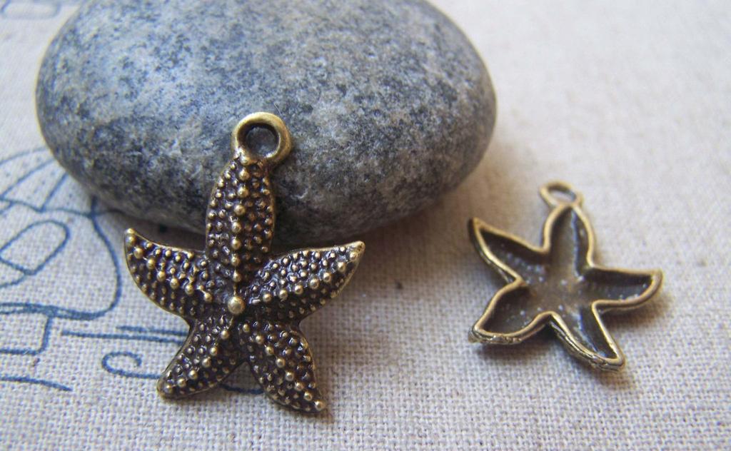 Accessories - 20 Pcs Of Antique Bronze Starfish Charms 18x23mm A4810