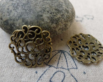 Accessories - 20 Pcs Of Antique Bronze Swirly Filigree Flower Spacer Bead Caps 19mm A6480