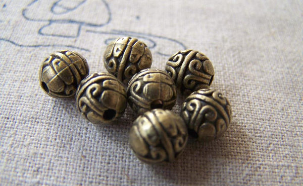 Accessories - 20 Pcs Of Antique Bronze Textured Flower Ball Beads 7.5mm A2370