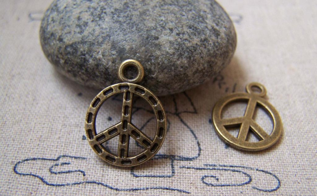 Accessories - 20 Pcs Of Antique Bronze Textured Peace Symbol Charms 15mm A5799