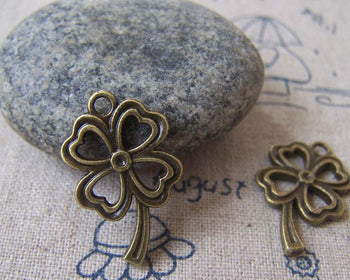 Accessories - 20 Pcs Of Antique Bronze Thick Filigree Four-Leaf Clover Lucky Flower Charms 16x24mm A4393