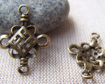 Accessories - 20 Pcs Of Antique Bronze Twisted  Chinese Knot Connector Charms 20x22mm A418