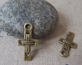 Accessories - 20 Pcs Of Antique Bronze Wire Cross Charms 12x22mm Double Sided A3475