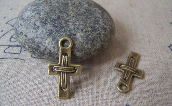 Accessories - 20 Pcs Of Antique Bronze Wire Cross Charms 12x22mm Double Sided A3475