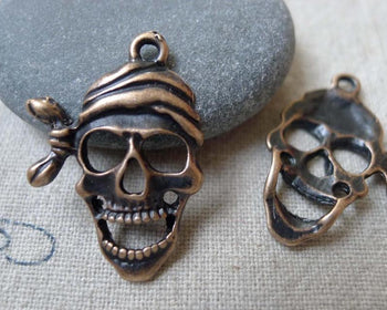 Accessories - 20 Pcs Of Antique Copper Filigree Pirate Skull Charms 19x25mm A7219