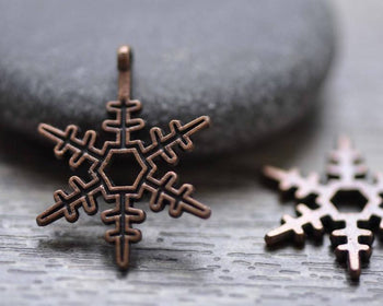 Accessories - 20 Pcs Of Antique Copper Snowflake Charms 18x24mm A7798
