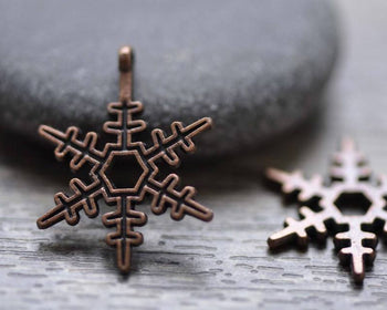 Accessories - 20 Pcs Of Antique Copper Snowflake Charms 18x24mm A7798