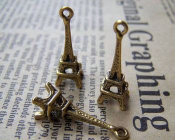 Accessories - 20 Pcs Of Antique Gold 3D Eiffel Tower Charms Pendants 8x23mm A1664