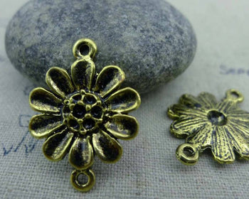 Accessories - 20 Pcs Of Antique Gold Daisy Flower Connector Charms 18x24mm A1831