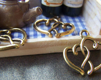 Accessories - 20 Pcs Of Antique Gold Double Heart Charms 16x20mm A913