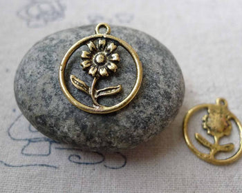 Accessories - 20 Pcs Of Antique Gold Flower Ring Charms 17.5mm A6704