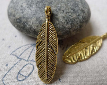 Accessories - 20 Pcs Of Antique Gold Lovely Feather Leaf Charms  9x30mm A6871