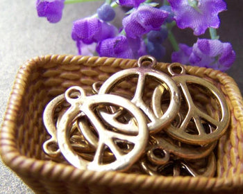 Accessories - 20 Pcs Of Antique Gold Peace Symbol Charms 12mm A3659