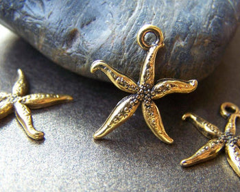 Accessories - 20 Pcs Of Antique Gold Textured Starfish Charms 16x20mm A1140