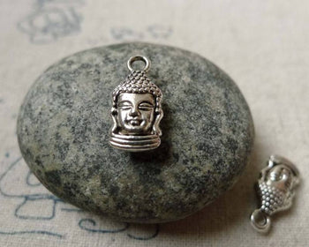 Accessories - 20 Pcs Of Antique Silver 3D Buddha Head Charms  Double Sided 8x16mm  A6433