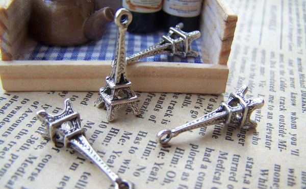 Accessories - 20 Pcs Of Antique Silver 3D Eiffel Tower Charms Pendants 8x23mm A1650