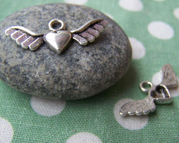 Accessories - 20 Pcs Of Antique Silver 3D Heart Wing Charms  10x28mm A898