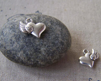 Accessories - 20 Pcs Of Antique Silver 3D Heart Wing Charms 14x14mm A5372