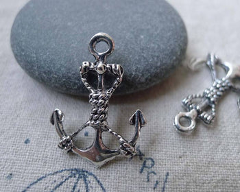 Accessories - 20 Pcs Of Antique Silver Anchor Charms Pendant 18x24mm A7685