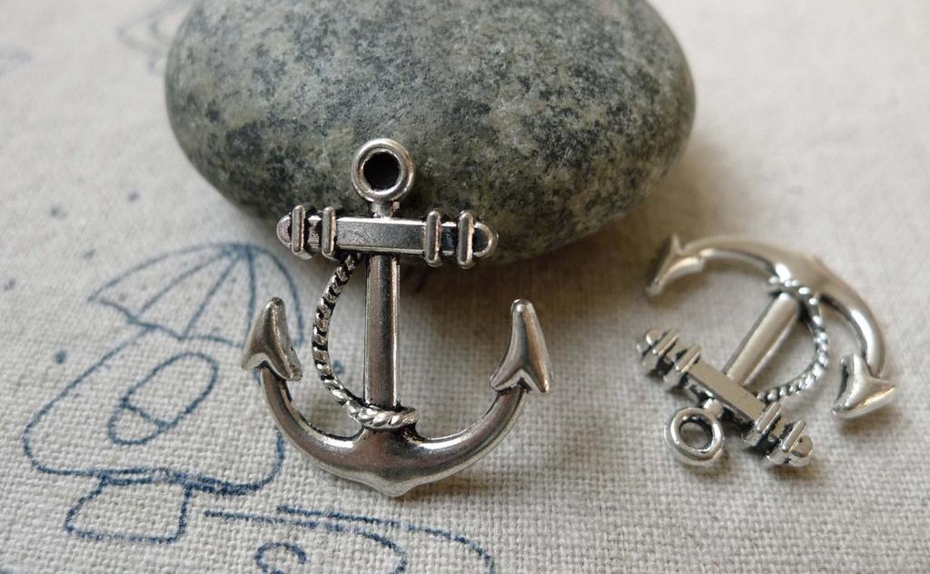 Accessories - 20 Pcs Of Antique Silver Anchor Charms Pendant 20x23mm A6523