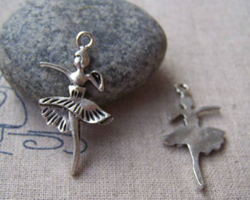 Accessories - 20 Pcs Of Antique Silver Ballet Girl Dancer Pendant Charms 25mm A1550