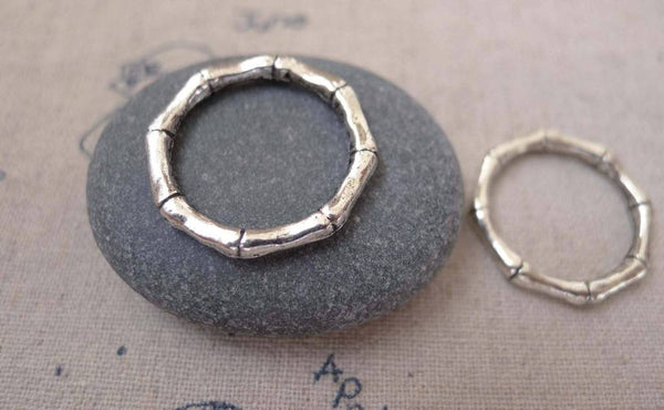 Accessories - 20 Pcs Of Antique Silver Bamboo Ring Charms 22mm A7502