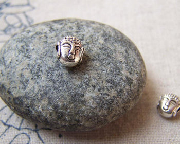 Accessories - 20 Pcs Of Antique Silver Buddha Head Beads Charms 7mm A5723