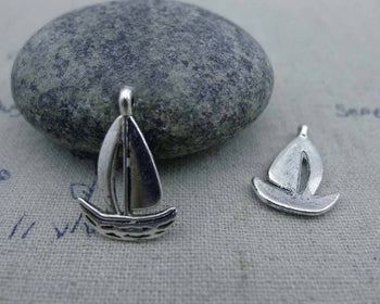 Accessories - 20 Pcs Of Antique Silver Catamaran Sailing Boat Charms 12x19mm A944