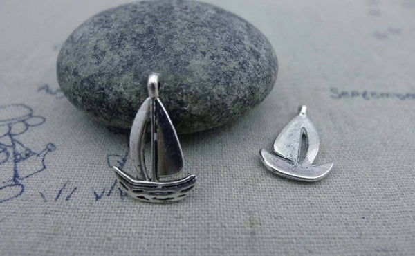 Accessories - 20 Pcs Of Antique Silver Catamaran Sailing Boat Charms 12x19mm A944