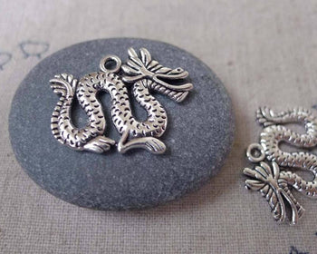Accessories - 20 Pcs Of Antique Silver Chinese Dragon Charms 19x24mm A7355