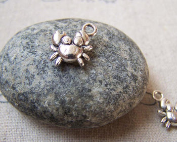 Accessories - 20 Pcs Of Antique Silver Crab Charms 10mm Double Sided  A5712