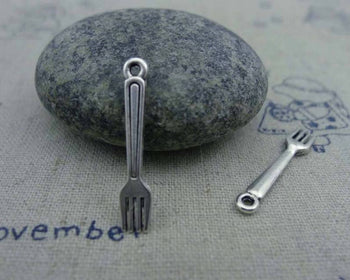 Accessories - 20 Pcs Of Antique Silver Dinner Fork Charms 4.5x25mm A857
