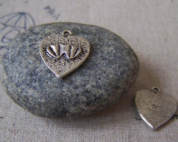 Accessories - 20 Pcs Of Antique Silver Double Heart Charms 11x17mm A4248