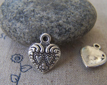 Accessories - 20 Pcs Of Antique Silver Double Heart Charms 12mm A2338