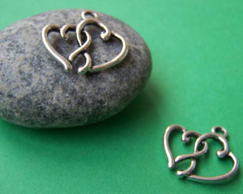 Accessories - 20 Pcs Of Antique Silver Double Heart Charms 16x20mm A920
