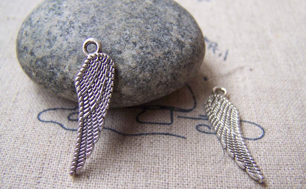 Accessories - 20 Pcs Of Antique Silver Feather Wing Charms 7x27mm A3039