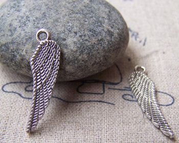 Accessories - 20 Pcs Of Antique Silver Feather Wing Charms 7x27mm A3039