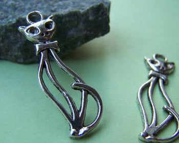 Accessories - 20 Pcs Of Antique Silver Filigree Bowtie Kitten Cat Charms 16x22mm A4146