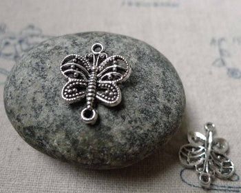 Accessories - 20 Pcs Of Antique Silver Filigree Butterfly Connector Charms 14x17mm  A6028