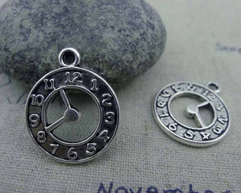 Accessories - 20 Pcs Of Antique Silver Filigree Clock Charms 18mm A3407