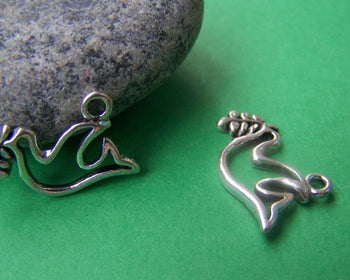 Accessories - 20 Pcs Of Antique Silver Filigree Dove Bird Charms 13x19mm A814