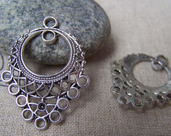 Accessories - 20 Pcs Of Antique Silver Filigree Drop Chandelier Earring Drops Pendant Charms 24x32mm A1064