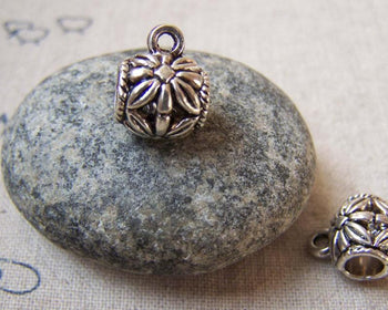 Accessories - 20 Pcs Of Antique Silver Filigree Flower Necklace Drum Bail Charms 10mm A5711