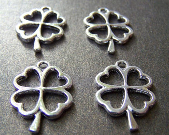 Accessories - 20 Pcs Of Antique Silver Filigree Four-Leaf Clover Lucky Flower Charms  17x25mm A3426