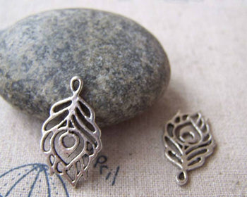 Accessories - 20 Pcs Of Antique Silver Filigree Peacock Feather Charms  13x22mm  A2523